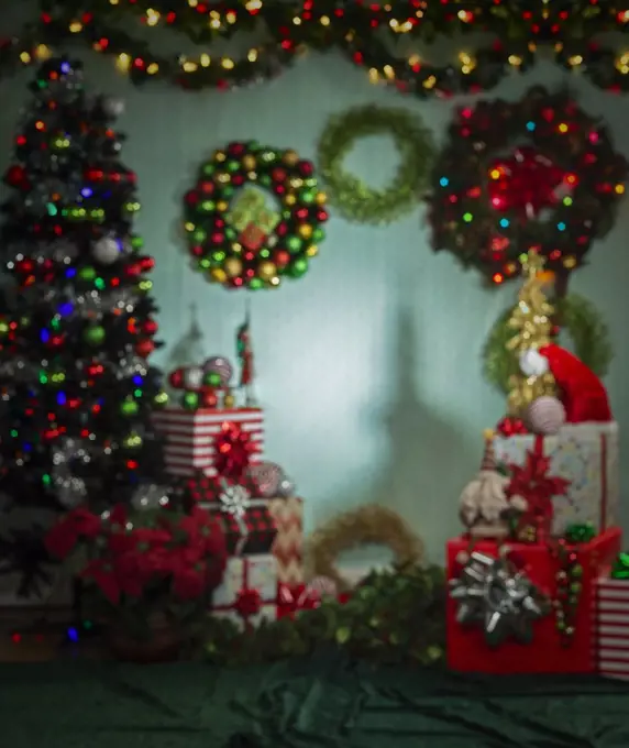 Out of focus Christmas scene background plate