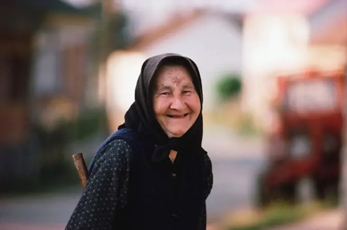 Portrait of a senior woman smiling, Gyor, Hungary