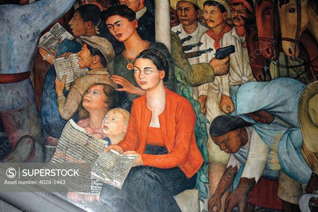 Stock Photo: 4028-1463 Mexico City, Mexico, “Epic of the Mexican People in their Struggle for Freedom and Independence” Mural by Diego Rivera depicting Frida Kahlo