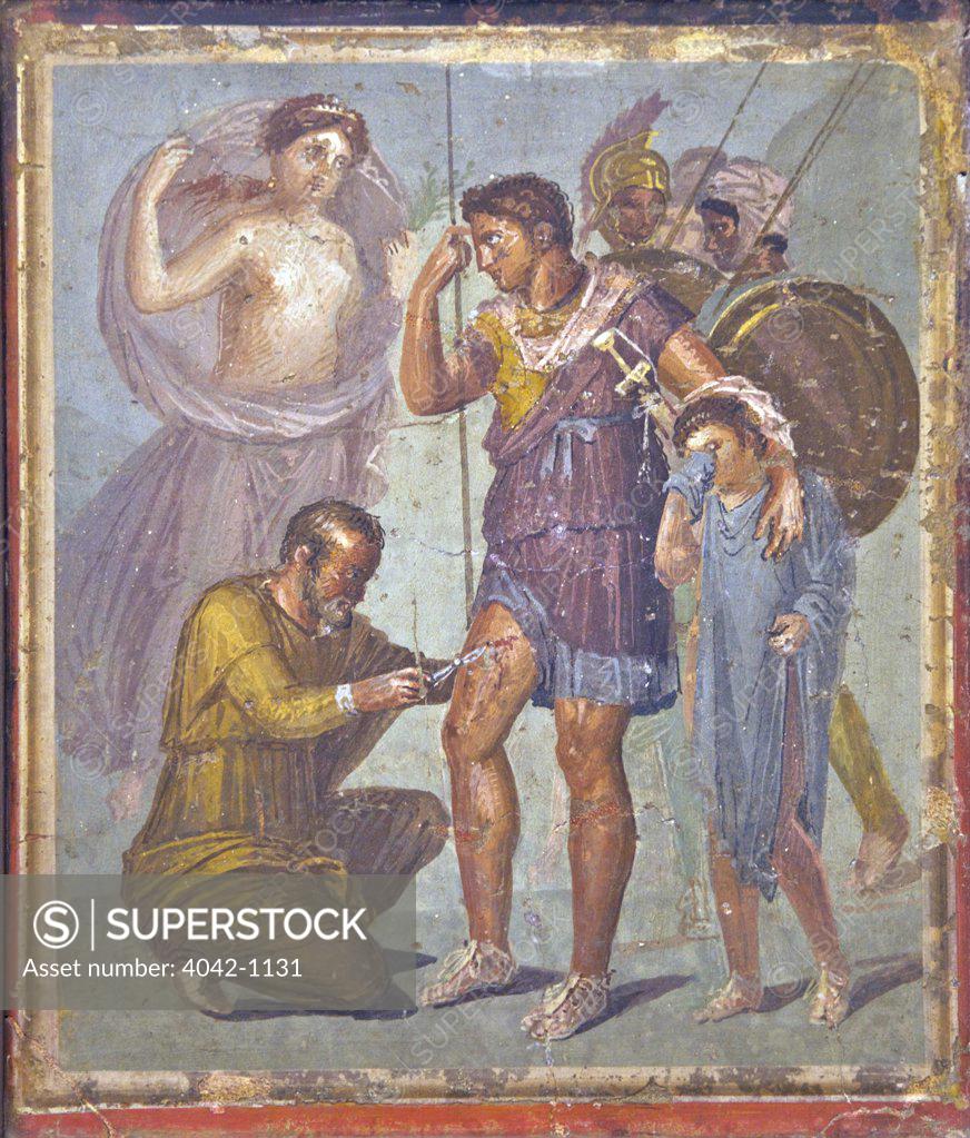 Stock Photo: 4042-1131 Injured Aeneas treated by surgeon Japix, fresco, Italy, Naples, National Archeological Museum