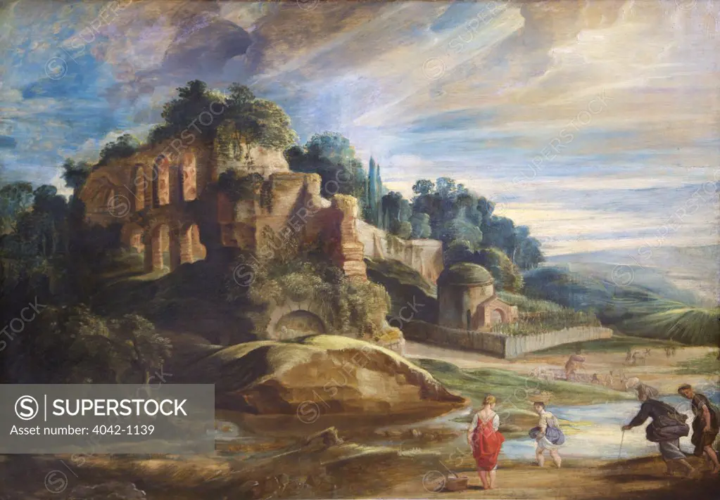 Landscape with ruins of Mount Palatine in Rome, painting by Peter Paul Rubens, France, Paris, Musee du Louvre