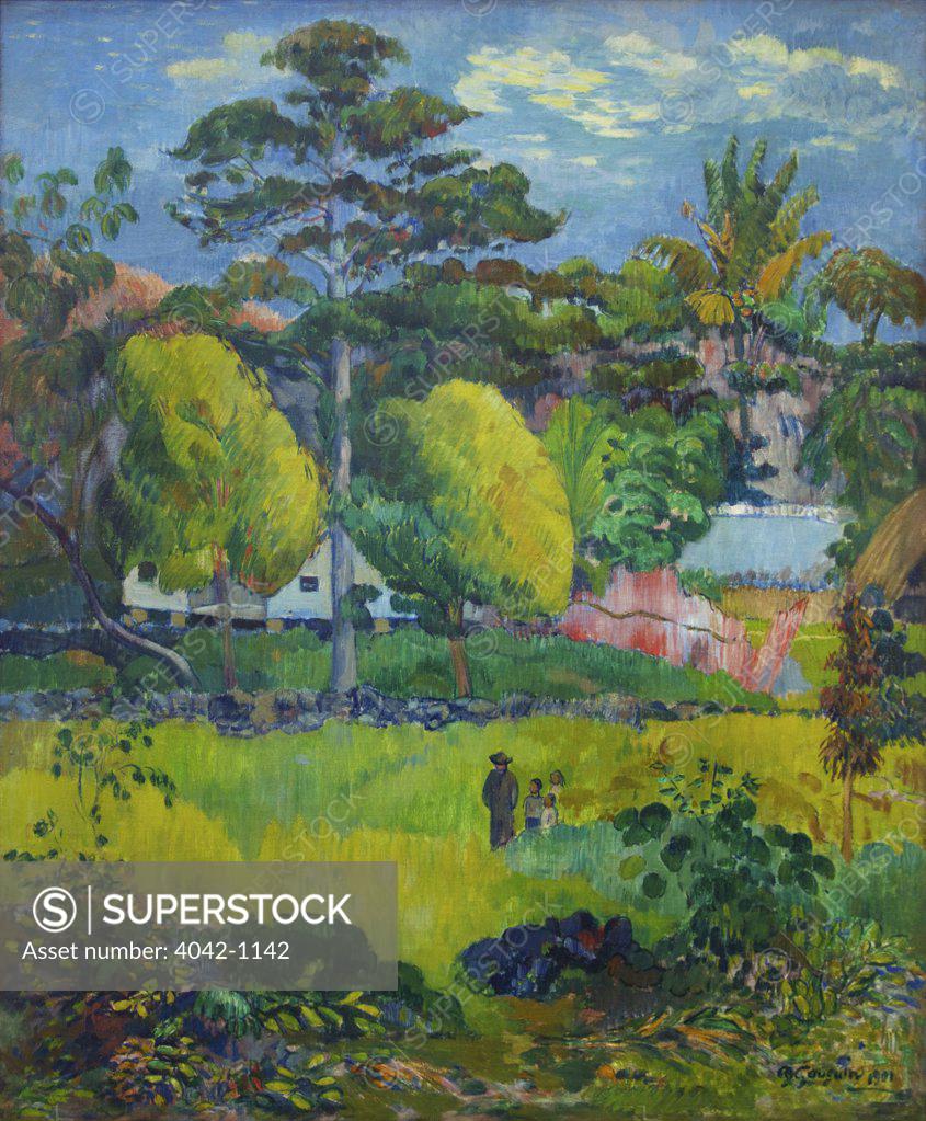 Stock Photo: 4042-1142 Landscape, painting by Paul Gauguin, 1901, France, Paris, Musee de L'Orangerie