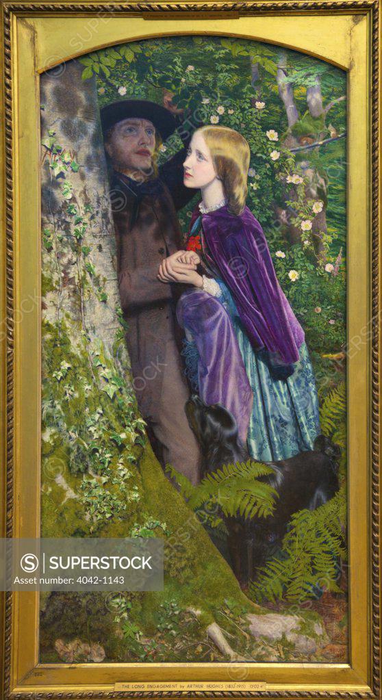 Stock Photo: 4042-1143 The Long Engagement, painting by Arthur Hughes, (1853-1866) UK, Birmingham City Centre, City Art Gallery