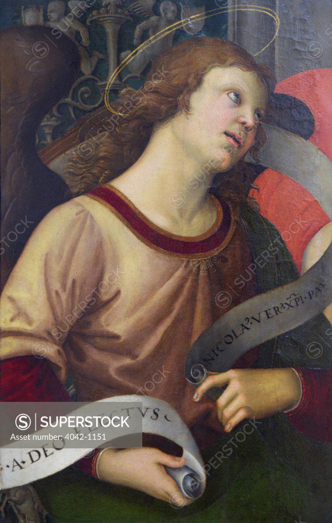 Stock Photo: 4042-1151 Angel holding a banner by Raphael Santi, 1476-1501