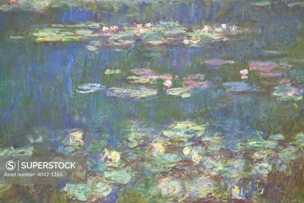 Stock Photo: 4042-1164 Detail of Water-lilies by Claude Monet, France, Paris, L'Orangerie Museum