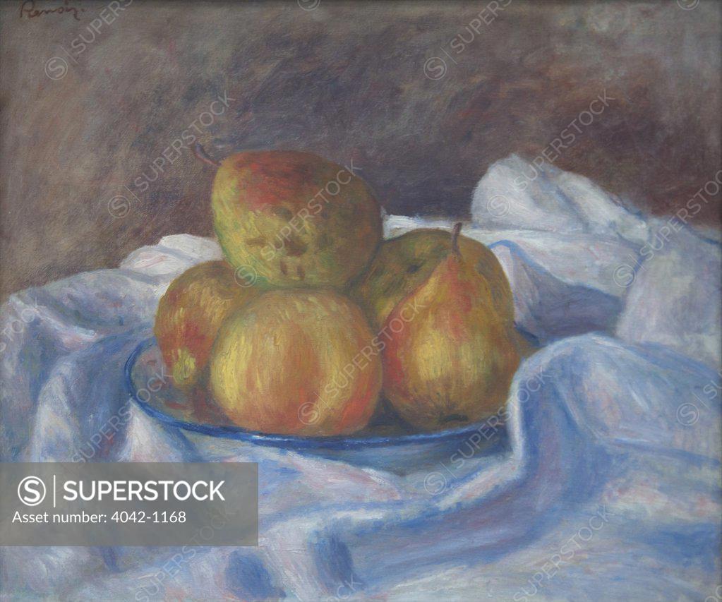 Stock Photo: 4042-1168 Still life with apples and pears by Pierre-Auguste Renoir, 1890-1895, France, Paris, L'Orangerie Museum