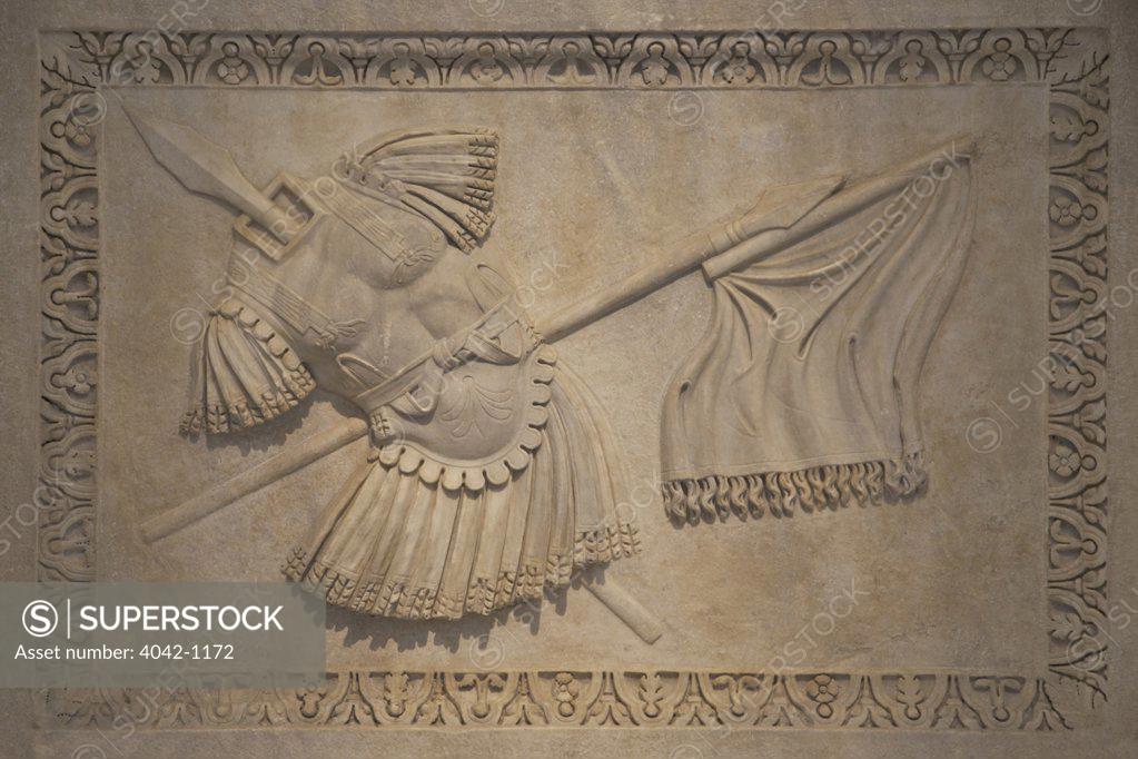 Stock Photo: 4042-1172 Bas-relief with suit of Armor from Hadrianeum in Rome (Farnese Excavations), Italy, Naples, Neapolitan National Archeological Museum