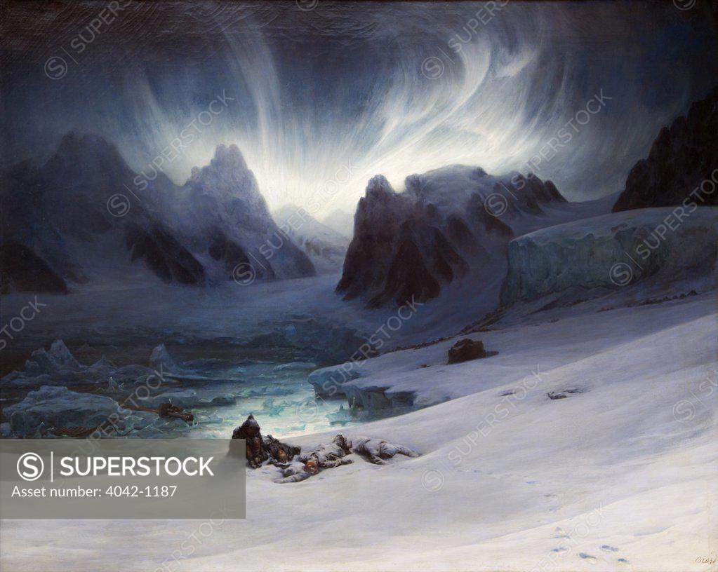 Stock Photo: 4042-1187 Magdalena Bay, view from peninsula in northern Spitsbergen with Aurora Borealis by Jean-Hippolyte Flandrin, 1841, France, Paris, Musee du Louvre