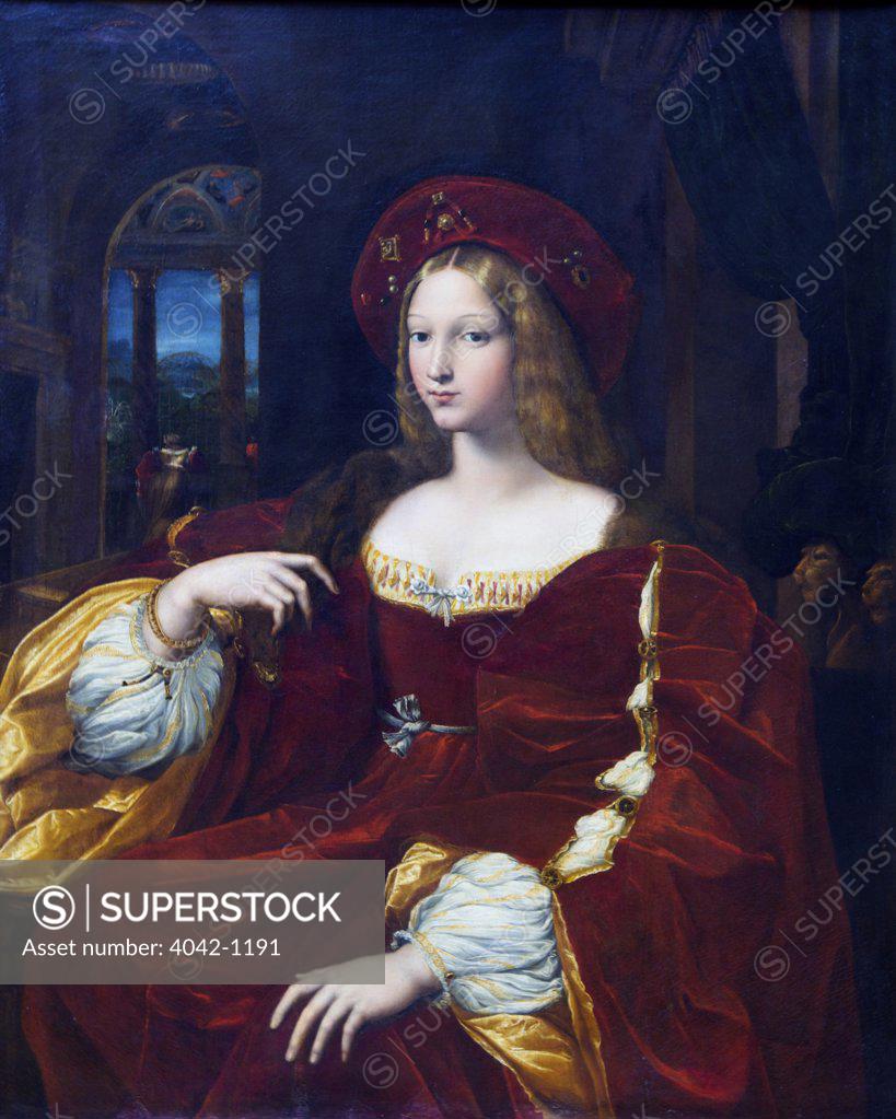 Stock Photo: 4042-1191 Portrait of Dona Isabel de Requesens (Joan of Aragon) by Raphael Santi, 1518, France, Paris, Musee du Louvre