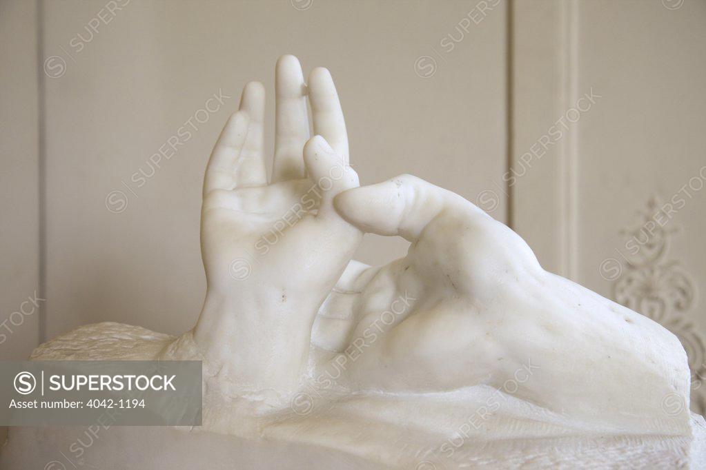 Stock Photo: 4042-1194 The hands of lovers by Auguste Rodin, marble, 1904, France, Paris, Musee Rodin