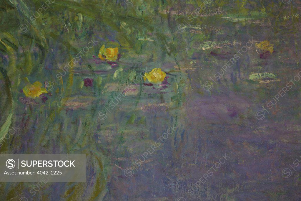 Stock Photo: 4042-1225 Detail of Water-lilies by Claude Monet, France, Paris, Musee de L'Orangerie