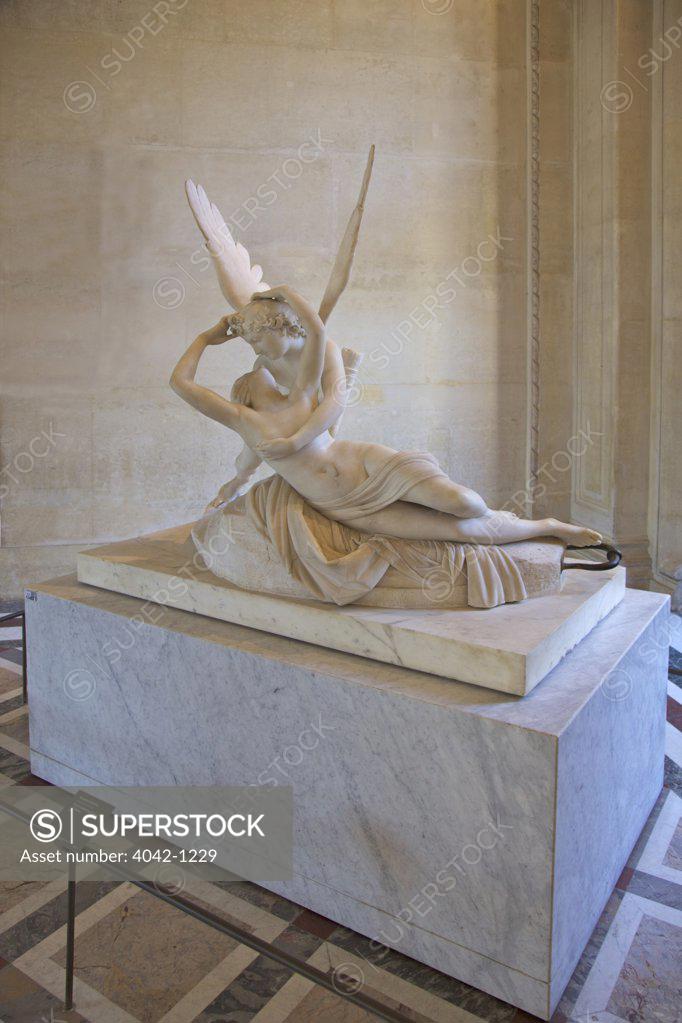 Stock Photo: 4042-1229 Psyche revived by Cupid's Kiss by Antonio Canova, marble sculpture, 1787, France, Paris, Musee du Louvre