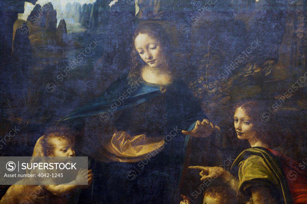 Stock Photo: 4042-1245 Detail from Virgin of the Rocks by Leonardo da Vinci, 1497, France, Paris, Musee du Louvre