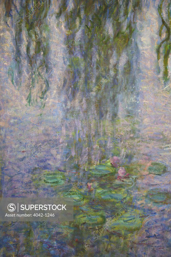 Stock Photo: 4042-1246 Detail of Water-lilies by Claude Monet, France, Paris, Musee de L'Orangerie