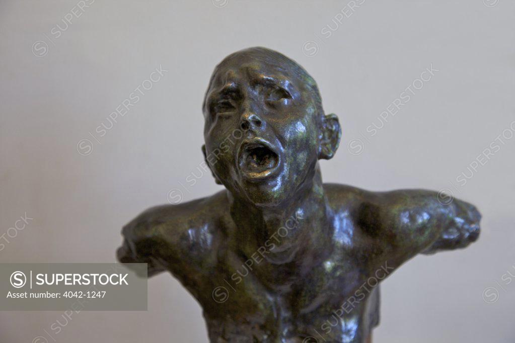 Stock Photo: 4042-1247 Head of Sorrow by Auguste Rodin, bronze sculpture, 1902, Paris; Rodin Museum