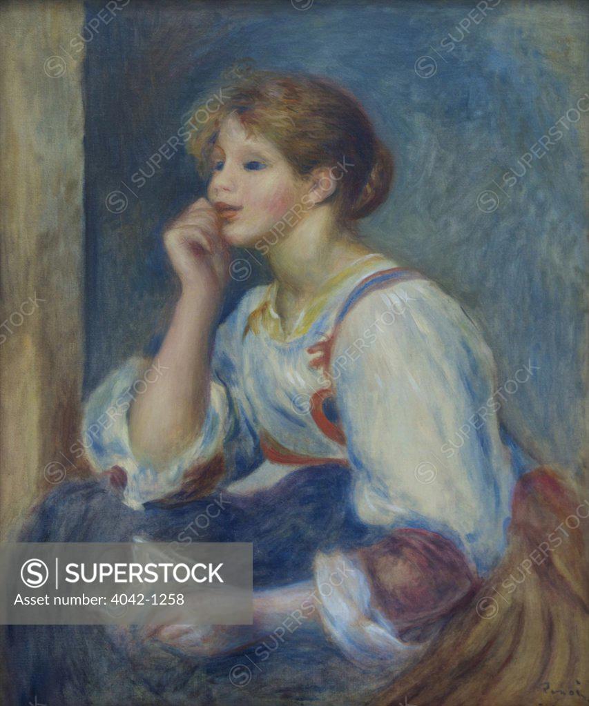 Stock Photo: 4042-1258 Woman With Letter by Pierre-Auguste Renoir, 1890, France, Paris, Musee de L'Orangerie