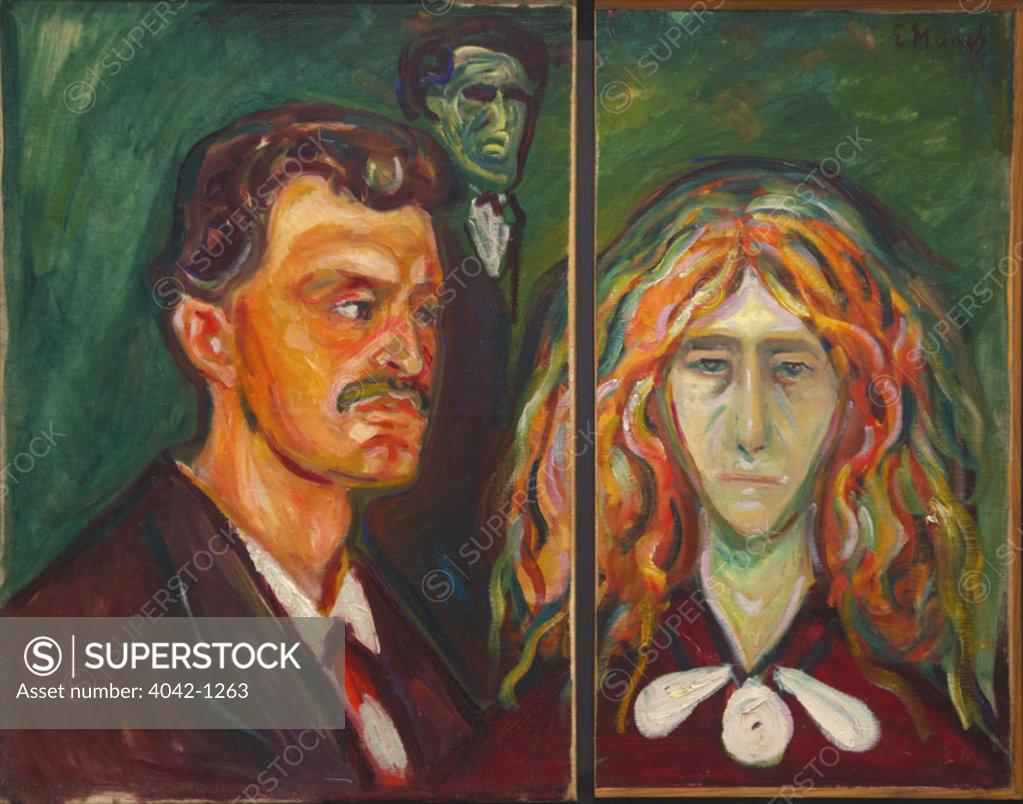 Stock Photo: 4042-1263 Self-portrait Against Green Background by Edvard Munch, 1905, Norway, Oslo, Munch Museum and Art Gallery