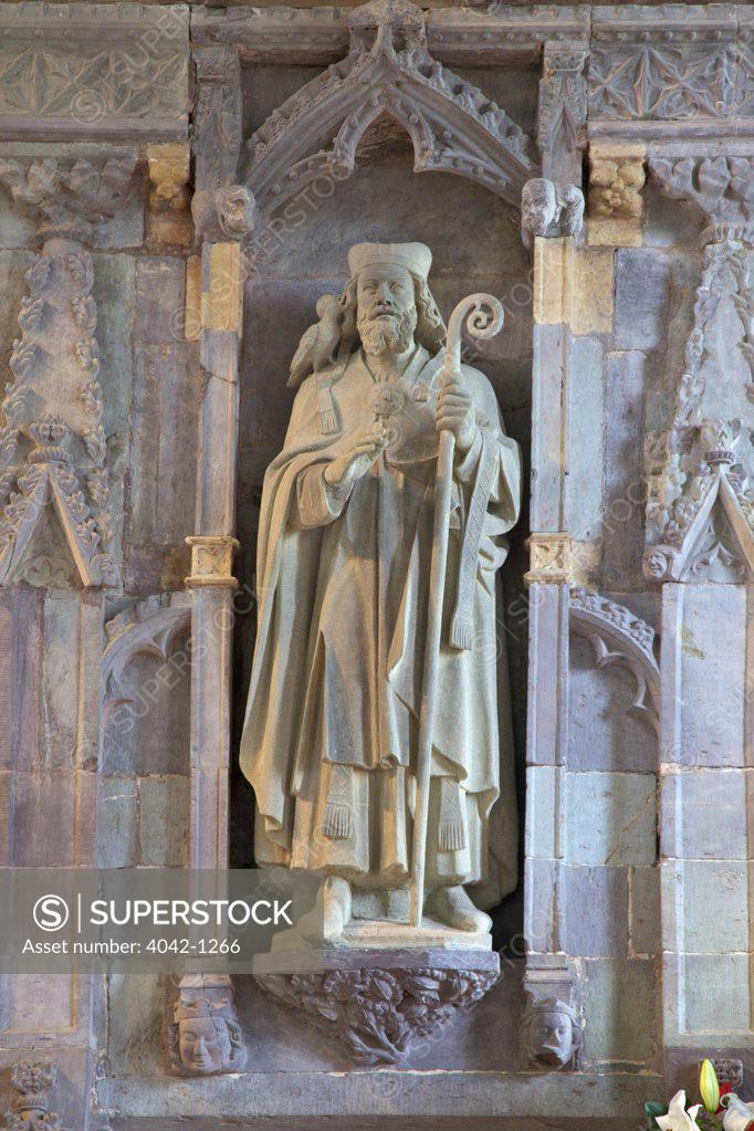 Stock Photo: 4042-1266 United Kingdom, Pembrokeshire, Cymru, St. Davids Cathedral, statue of St David with dove