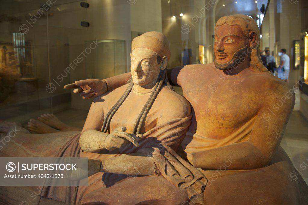 Stock Photo: 4042-1278 Sarcophagus of spouses, etruscan terracotta, 6th century AD, France, Paris, Musee du Louvre