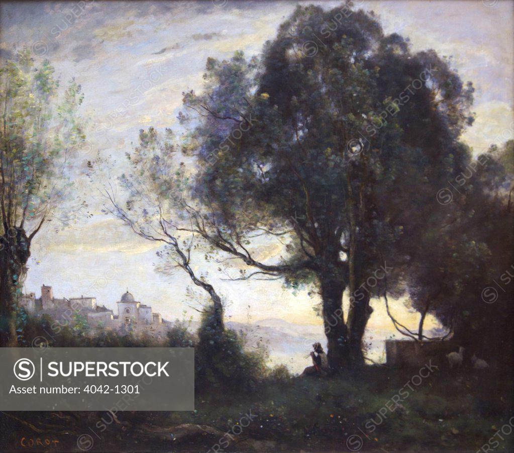 Stock Photo: 4042-1301 Recollection of Castelgandolfo by Camille Corot, 1866, France, Paris, Musee du Louvre