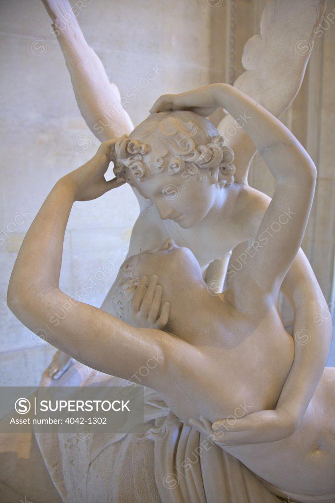 Stock Photo: 4042-1302 Psyche Revived by Cupid's Kiss by Antonio Canova, marble sculpture, 1787, France, Paris, Musee du Louvre