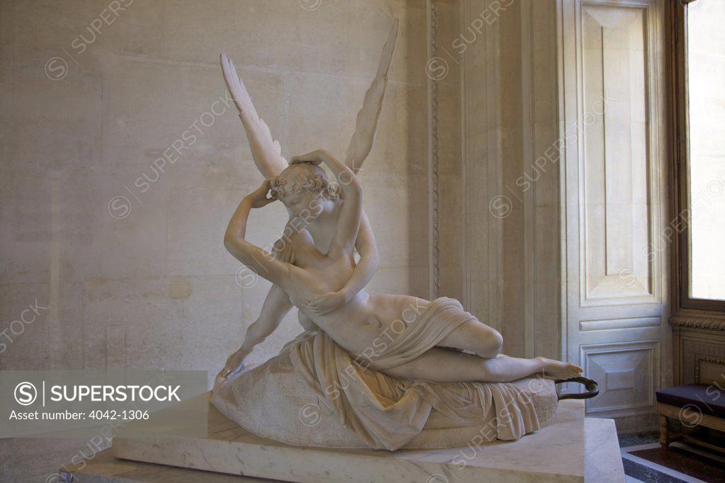 Stock Photo: 4042-1306 Psyche Revived by Cupid's Kiss by Antonio Canova, marble sculpture, 1787, France, Paris, Musee du Louvre