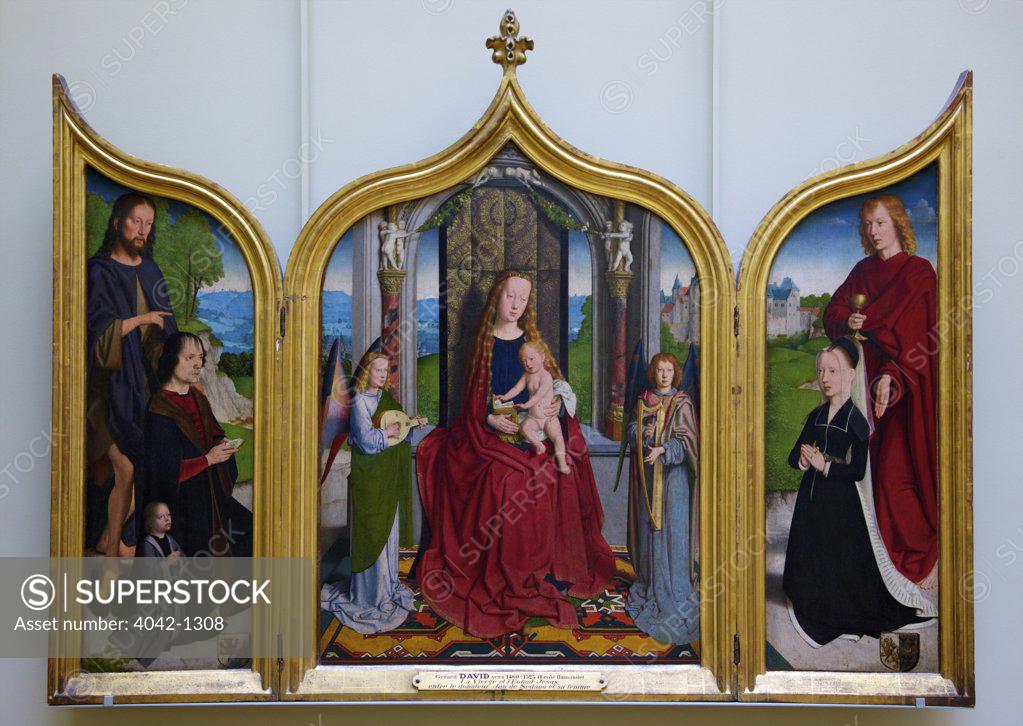 Stock Photo: 4042-1308 Triptych of Sedano Family by Gerard David, 1490-95, France, Paris, Musee du Louvre