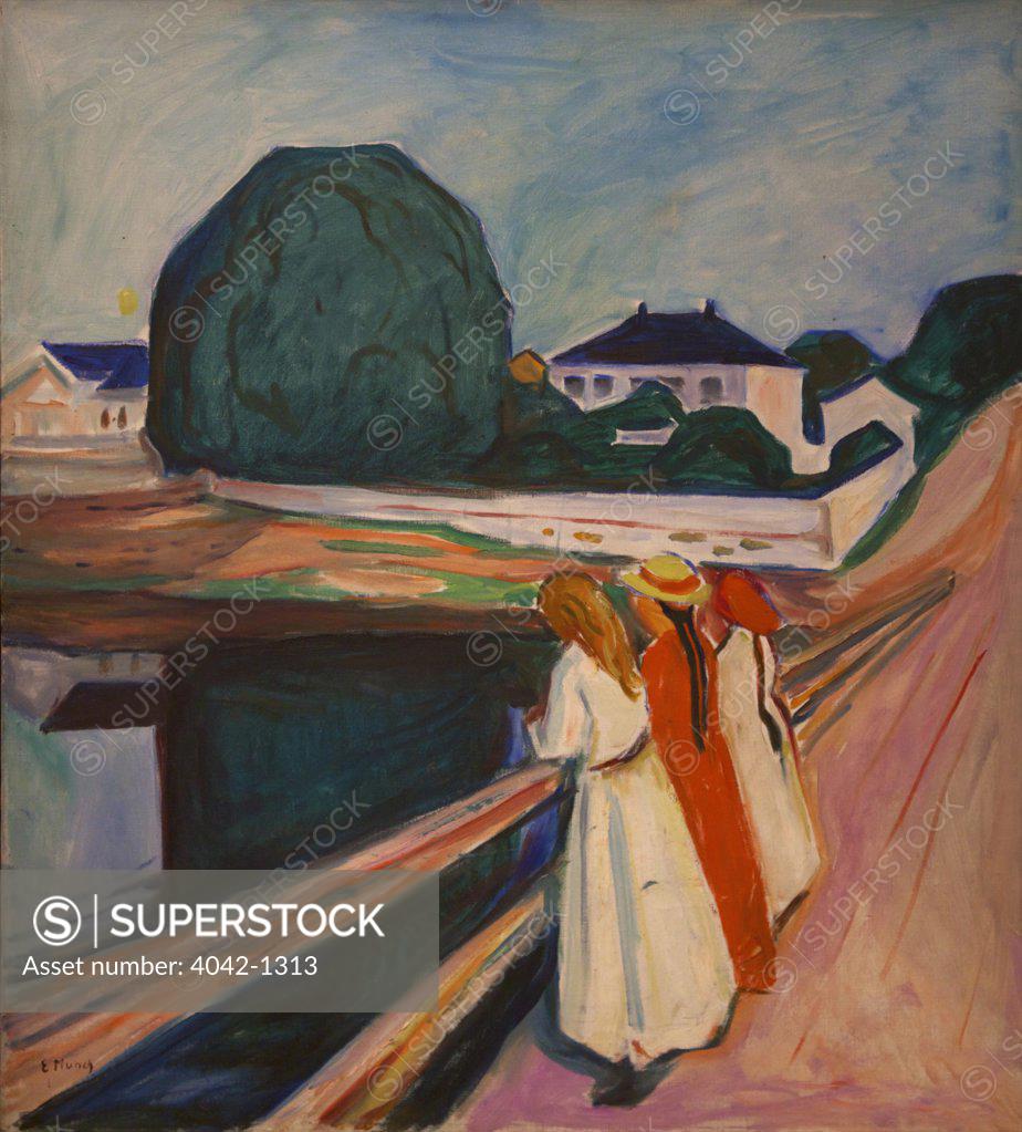 Stock Photo: 4042-1313 Girls on Bridge by Edvard Munch, 1927, Norway, Oslo, Munch Museum