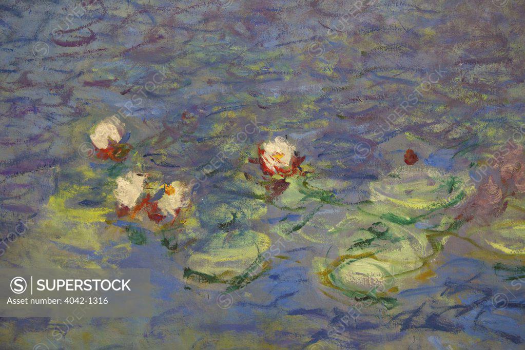 Stock Photo: 4042-1316 Detail of Water-lilies by Claude Monet, France, Paris, Musee de L'Orangerie