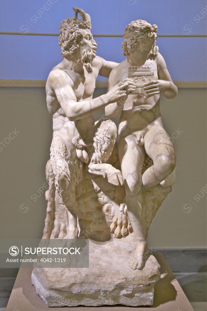 Stock Photo: 4042-1319 Pan and Daphne, marble sculpture from Herculaneum