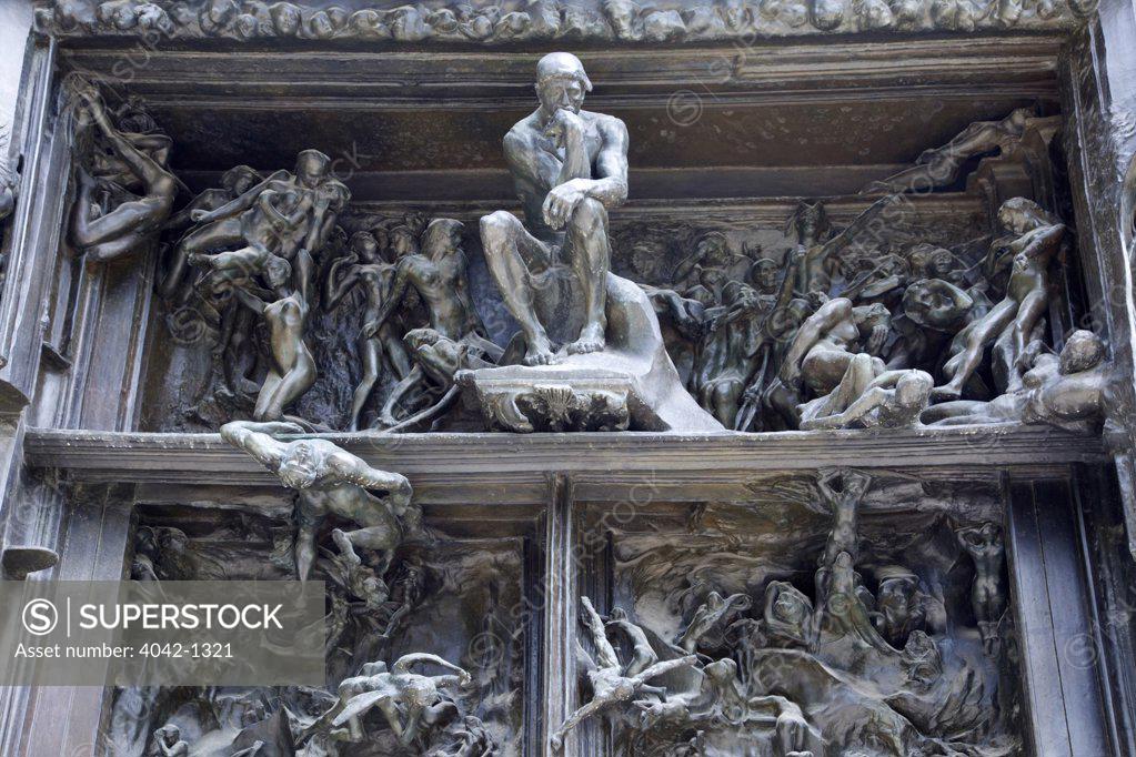 Stock Photo: 4042-1321 Detail of the Gates of Hell by August Rodin, bronze sculpture, 1880 - 1917