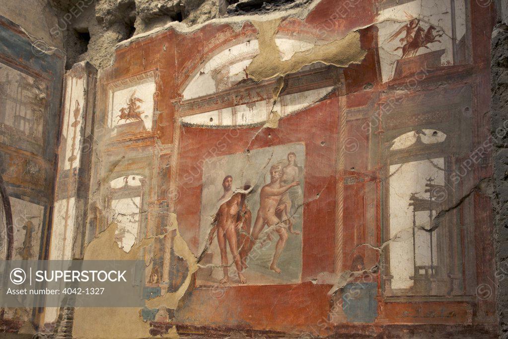 Stock Photo: 4042-1327 Italy, Pompeii, Villa Ariadne, Hercules with Neptune and Amphitrite, fresco