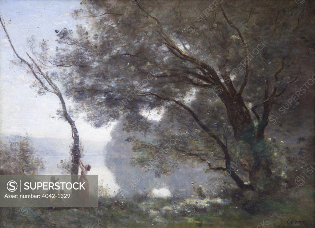 Stock Photo: 4042-1329 Recollection of Mortefontaine by Jean-Baptiste Camille Corot, 1864, France, Paris, Musee du Louvre