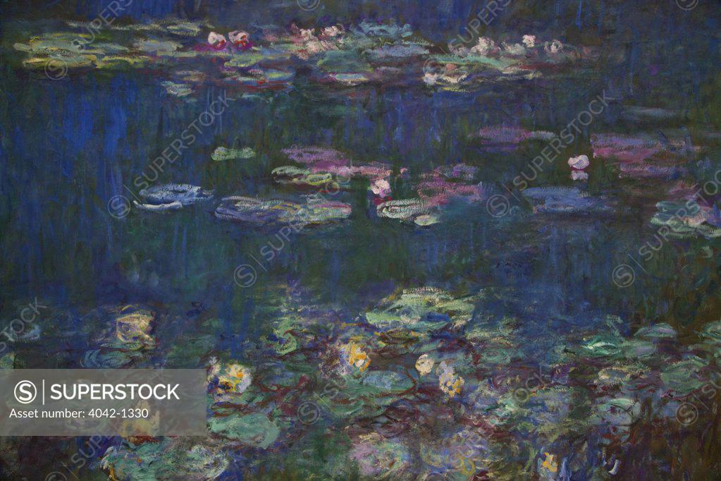Stock Photo: 4042-1330 Detail of Water-lilies by Claude Monet, France, Paris, Musee de L'Orangerie