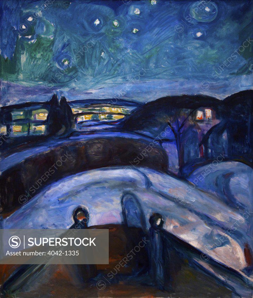 Stock Photo: 4042-1335 Starry Night, 1922 by Edvard Munch.