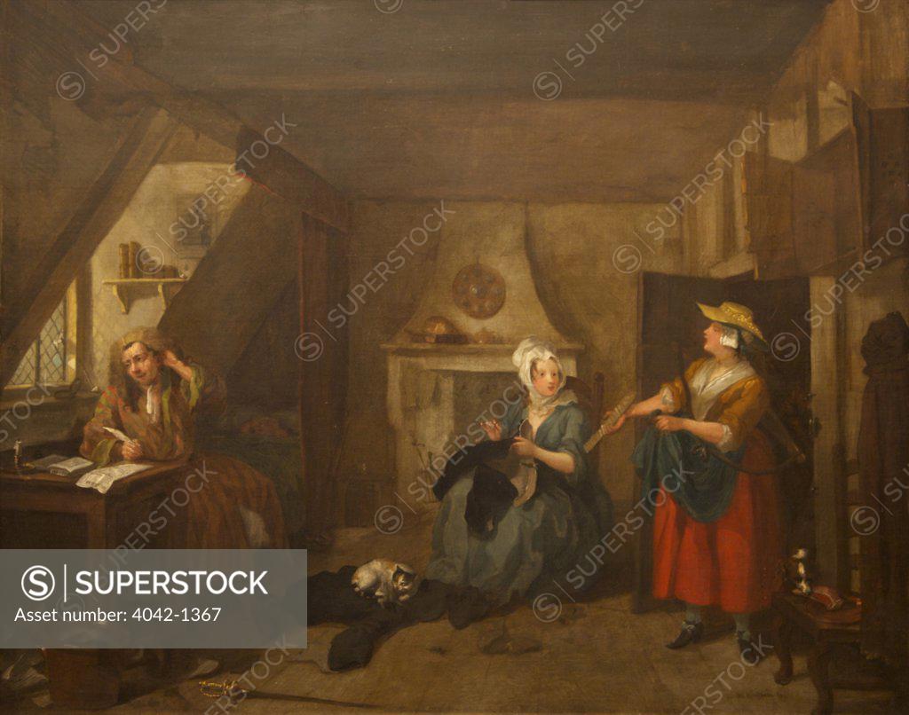 Stock Photo: 4042-1367 The Distressed Poet, by William Hogarth, circa 1734-1736, Birmingham Museum & Art Gallery, England