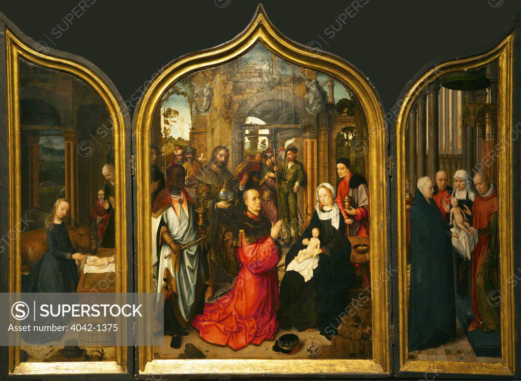 Stock Photo: 4042-1375 Adoration of the Magi Triptych, by Adriaen Isenbrandt, circa 1510-1512, Birmingham Museum & Art Gallery, England