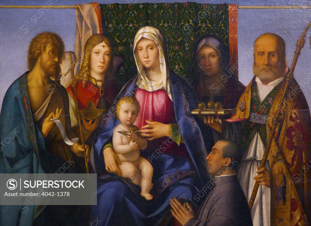 Stock Photo: 4042-1378 Virgin and Child with Saints and a Donor, by Boccaccio Boccaccino, early 16th century, Birmingham Museum & Art Gallery, England
