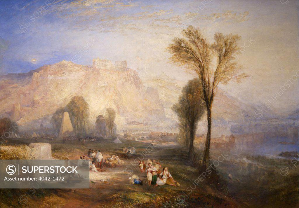 Stock Photo: 4042-1472 The Bright Stone of Honour (Ehrenbreitstein), and Tomb of Marceau, by Joseph Mallord William Turner, 1834-1835, Ashmolean Museum of Art and Archaeology, University of Oxford, Oxfordshire, England
