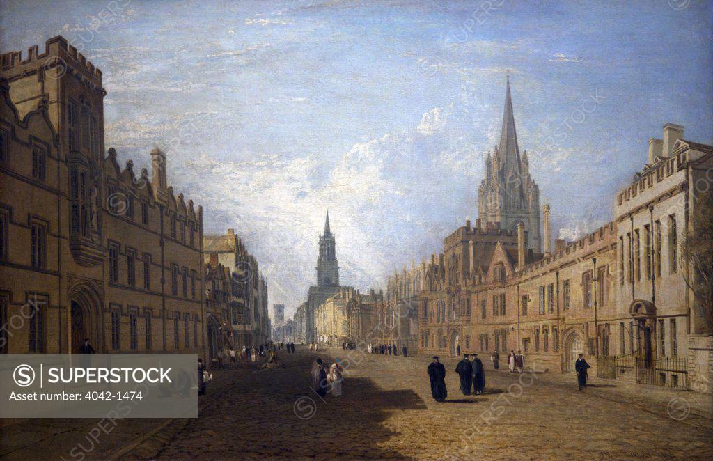 Stock Photo: 4042-1474 View of the High Street, Oxford, by Joseph Mallord William Turner, 1810, Ashmolean Museum of Art and Archaeology, University of Oxford, Oxfordshire, England