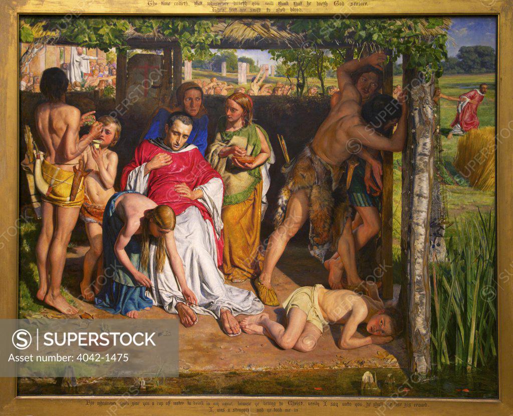 Stock Photo: 4042-1475 A converted British Family sheltering a Christian Missionary from the Persecution of the Druids, by William Holman Hunt, 1850, Ashmolean Museum of Art and Archaeology, University of Oxford, Oxfordshire, England, United Kingdom, Great Britain, British Isles, Europe