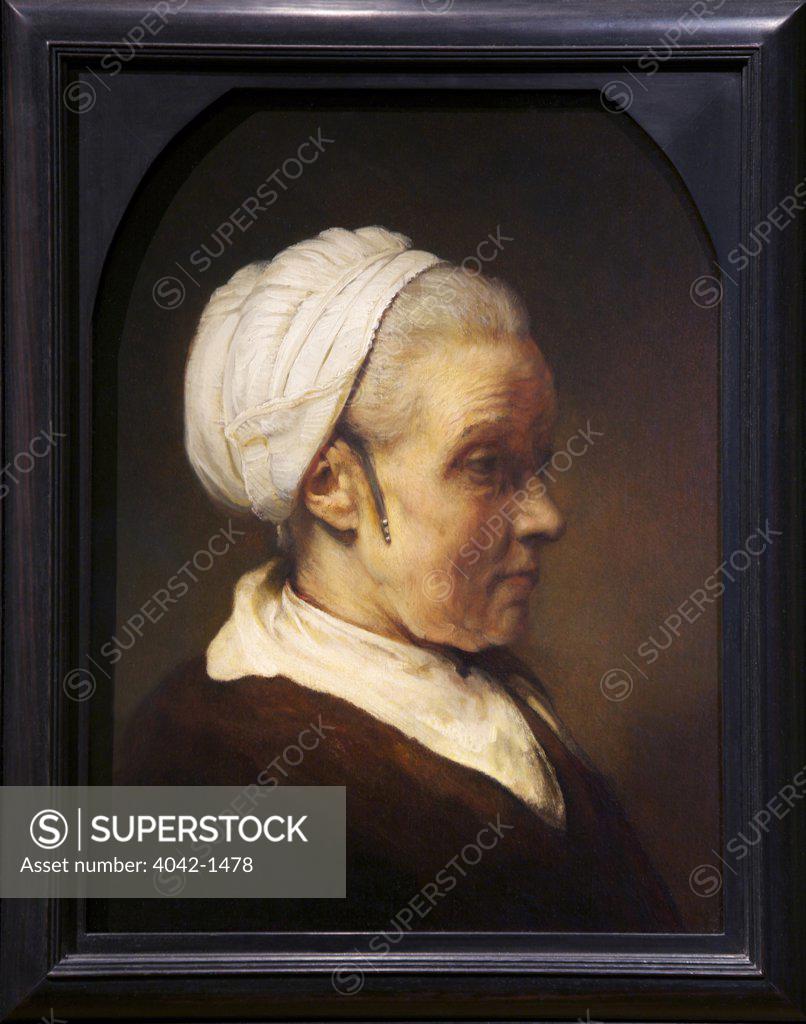 Stock Photo: 4042-1478 An Elderly Woman in a White Cap, by Rembrandt van Rijn, 1640's, Ashmolean Museum of Art, University of Oxford, Oxfordshire, England