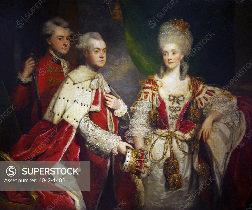 Stock Photo: 4042-1485 George 2nd Earl Harcourt, his wife Elizabeth, and his brother William, portrait by Sir Joshua Reynolds, 1780-1781, Ashmolean Museum of Art, University of Oxford, Oxfordshire, England