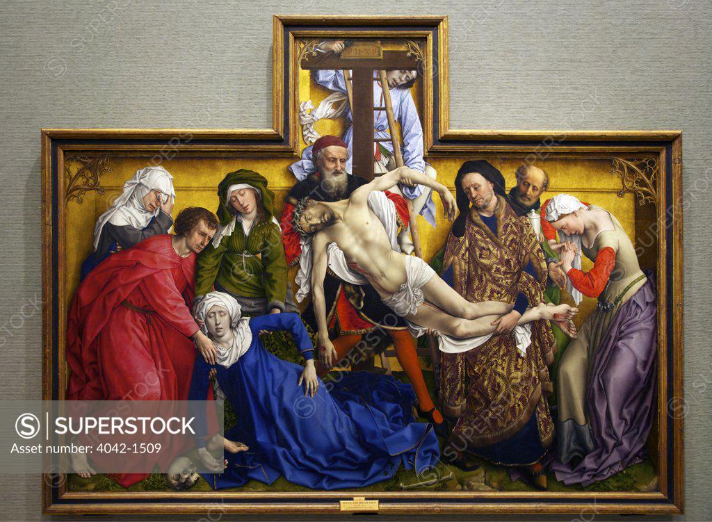 Stock Photo: 4042-1509 The Deposition or, Descent from the Cross by Rogier van der Weyden, oil on oak panel, circa 1435, Spain, Madrid, Museo Nacional del Prado Museum