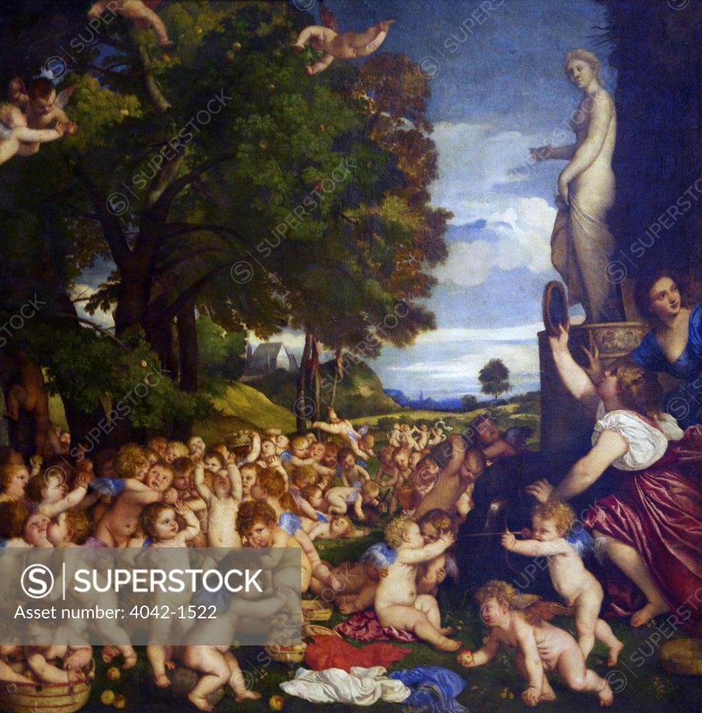 Stock Photo: 4042-1522 Sacrificial offering to Venus by Titian (Tiziano Vecellio), 1518-19, Spain, Madrid, Museo Nacional del Prado