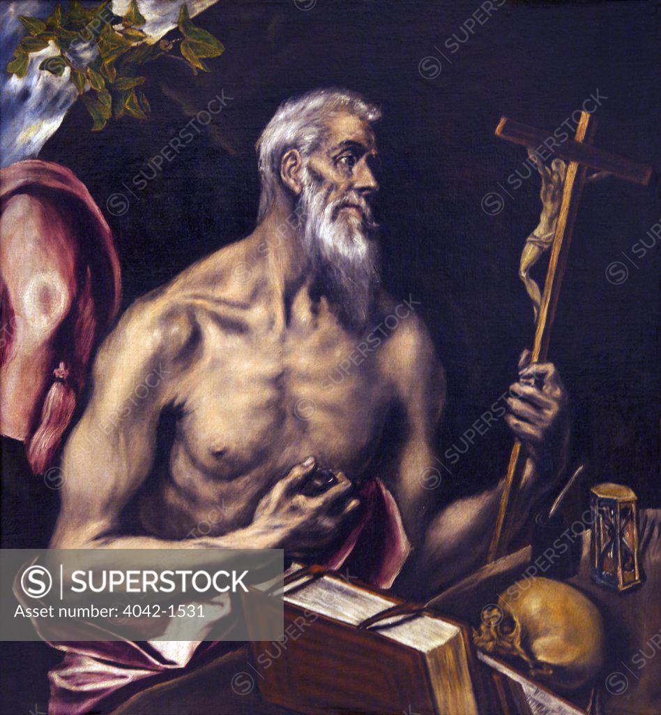 Stock Photo: 4042-1531 Saint Jerome by El Greco, circa 1600, Spain, Madrid, Real Academia de Bellas Artes