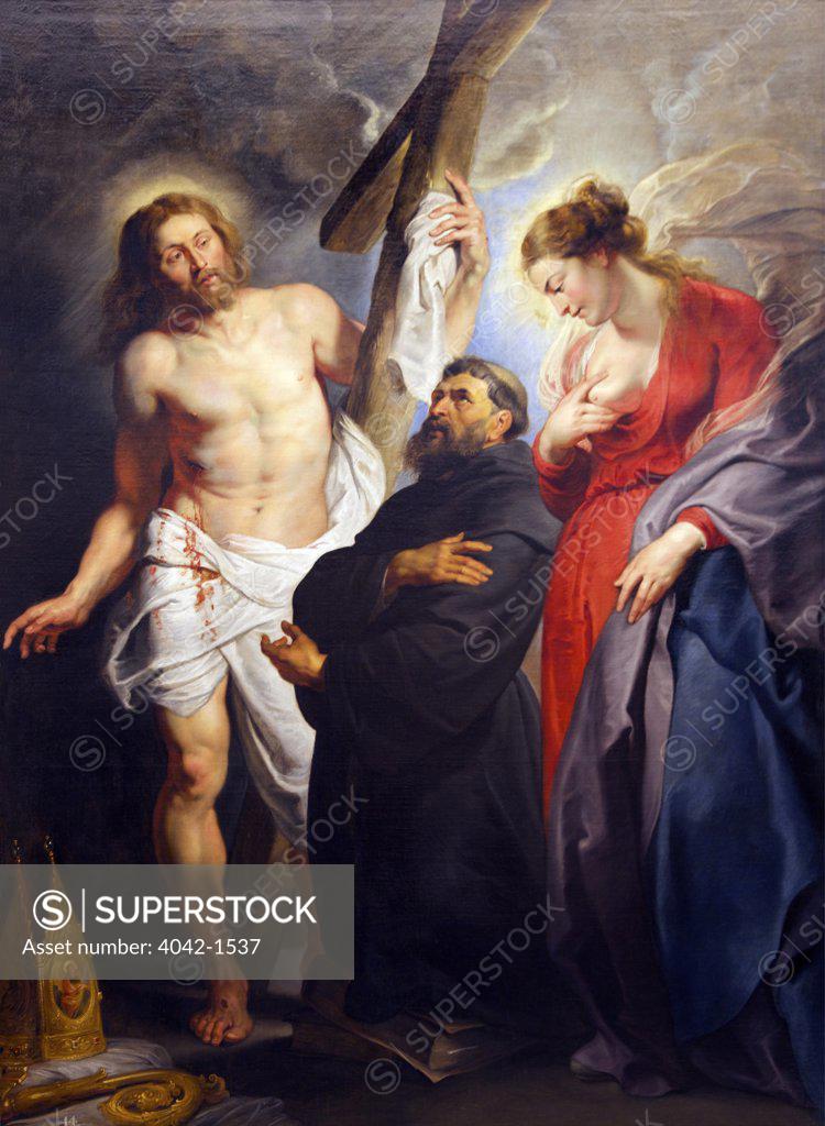 Stock Photo: 4042-1537 Saint Augustine between Christ and Mary by Peter Paul Rubens, circa 1615, Spain, Madrid, Real Academia de Bellas Artes