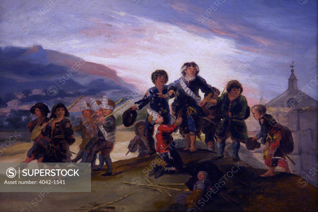 Stock Photo: 4042-1541 Boys Playing at Soldiers by Francisco de Goya y Lucientes, 1776-1786, Spain, Madrid, Real Academia de Bellas Artes