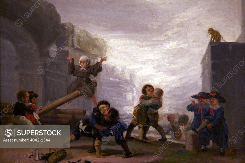 Stock Photo: 4042-1544 Children playing with a Seesaw by Francisco de Goya y Lucientes, Spain, Madrid, Real Academia de Bellas Artes