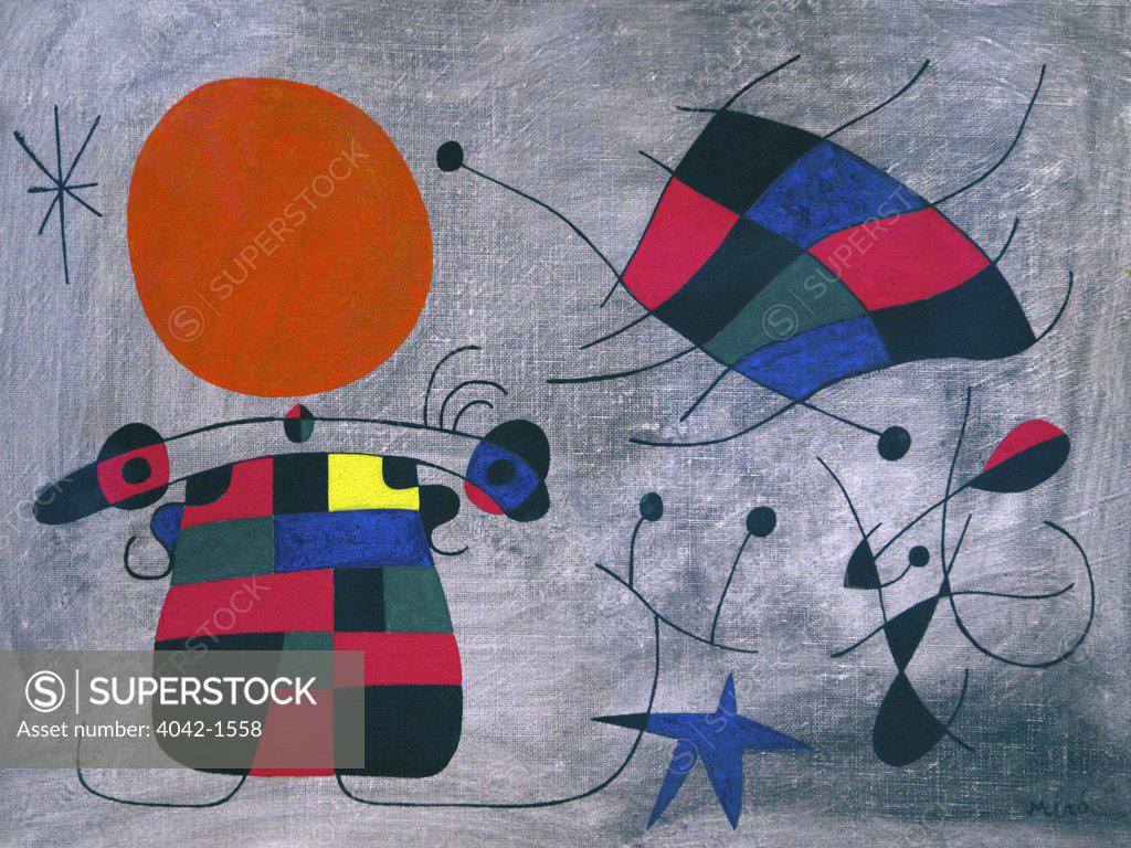 Stock Photo: 4042-1558 The Smile of the Flamboyant Wings by Joan Miro, 1953, Spain, Madrid, Reina Sofia Museum of Modern Art.
